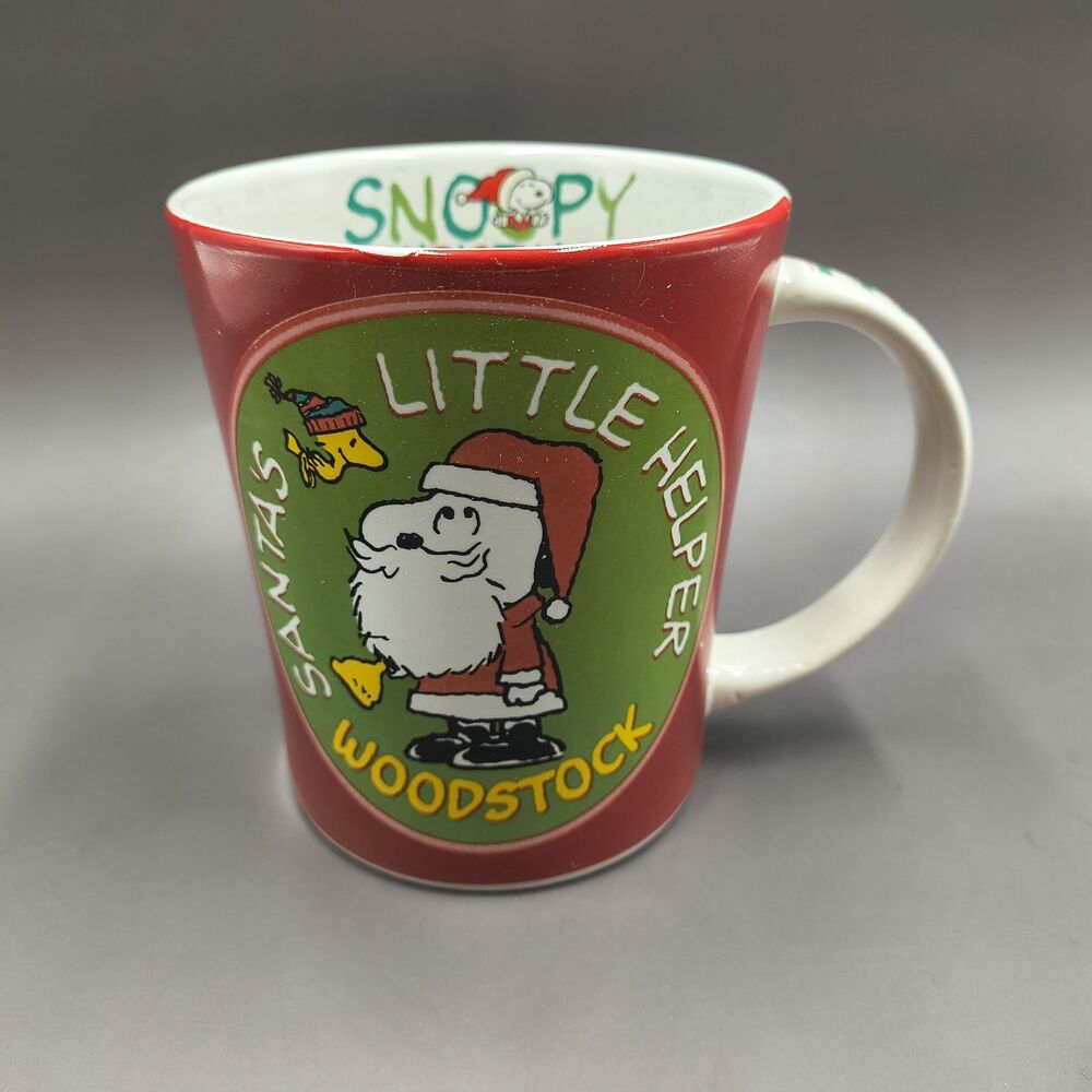 Peanuts Snoopy Christmas Santa's Little Helper Woodstock Coffee Mug Gibson Red